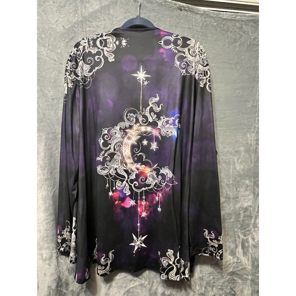 Chaos Monkey Womens Celestial Moon Duster Cardigan Black Purple 4XL Plus Size‎
